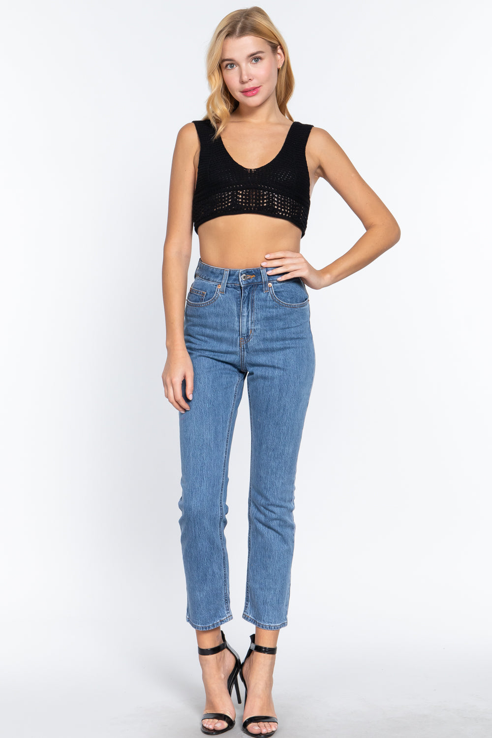 Textured Crop Sweater Tank Top       