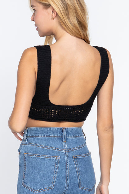 Textured Crop Sweater Tank Top       
