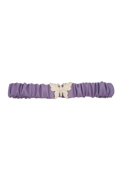 Rhinestone Pave Butterfly Ruched Elastic Back Belt