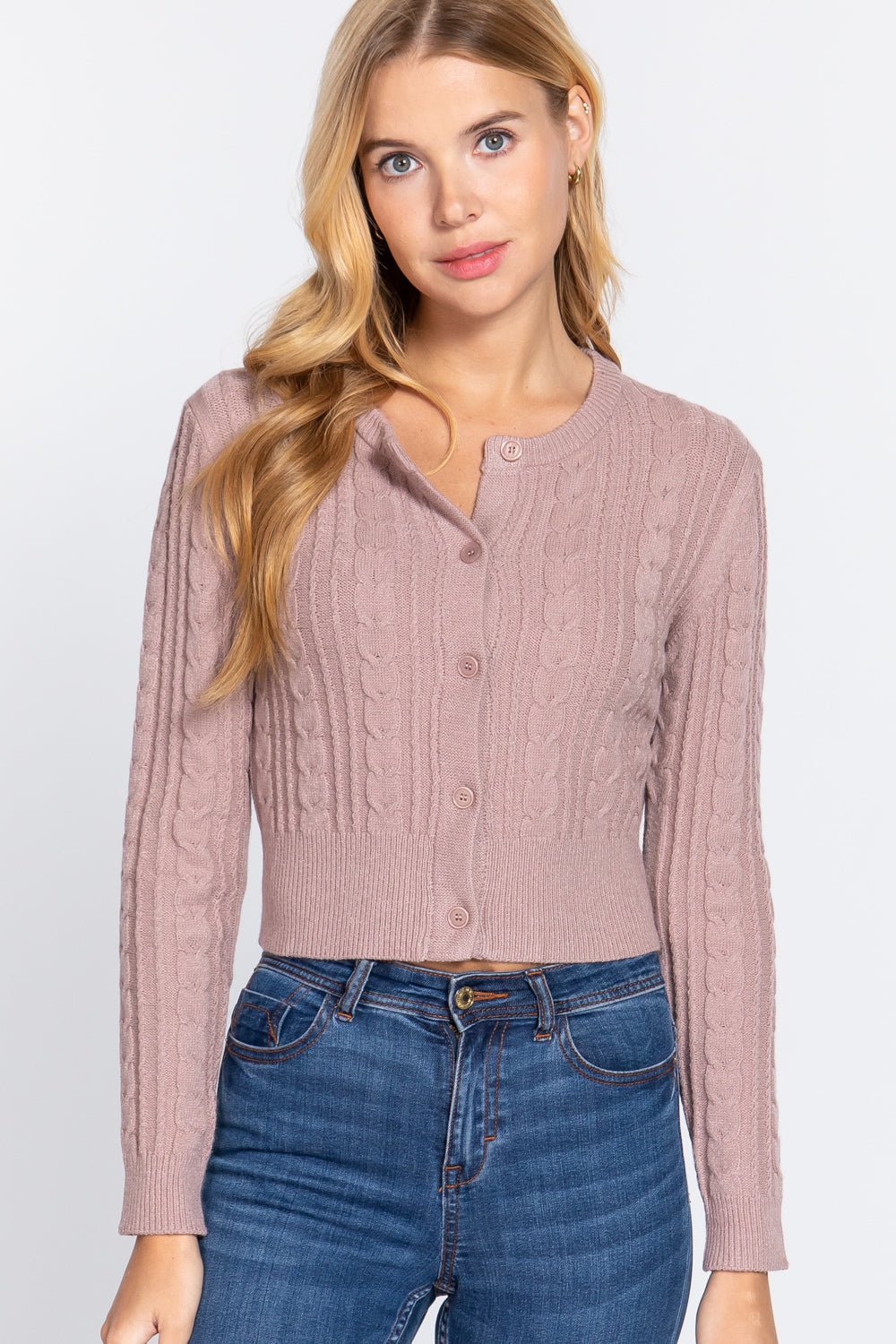Crew Neck Cable Sweater Cardigan      