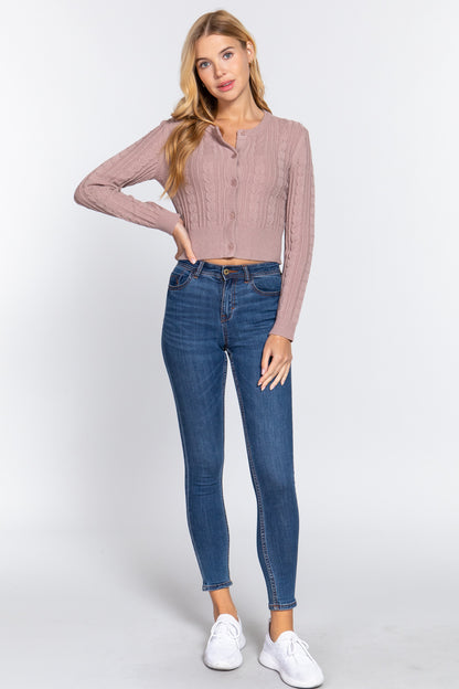 Crew Neck Cable Sweater Cardigan      