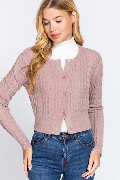 Crew Neck Cable Sweater Cardigan      
