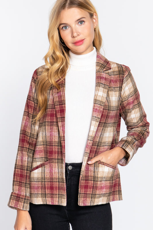 Notched Collar Plaid Jacket 