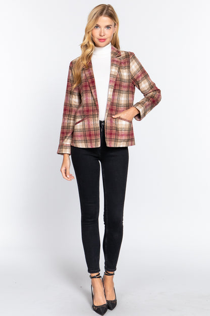 Notched Collar Plaid Jacket 