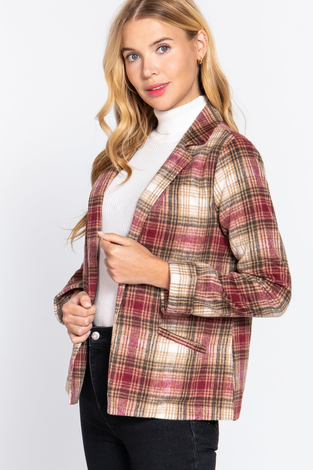 Notched Collar Plaid Jacket 