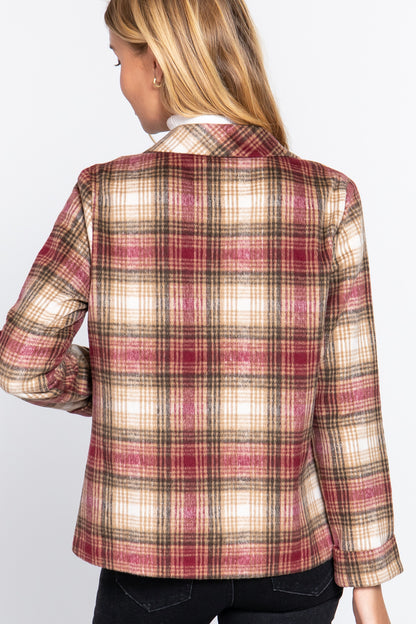 Notched Collar Plaid Jacket 
