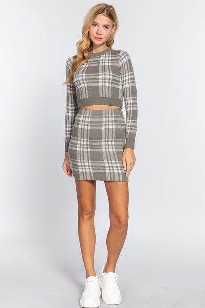 Check Jacquard Sweater Mini Skirt        