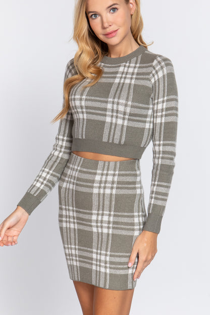 Check Jacquard Sweater Mini Skirt        