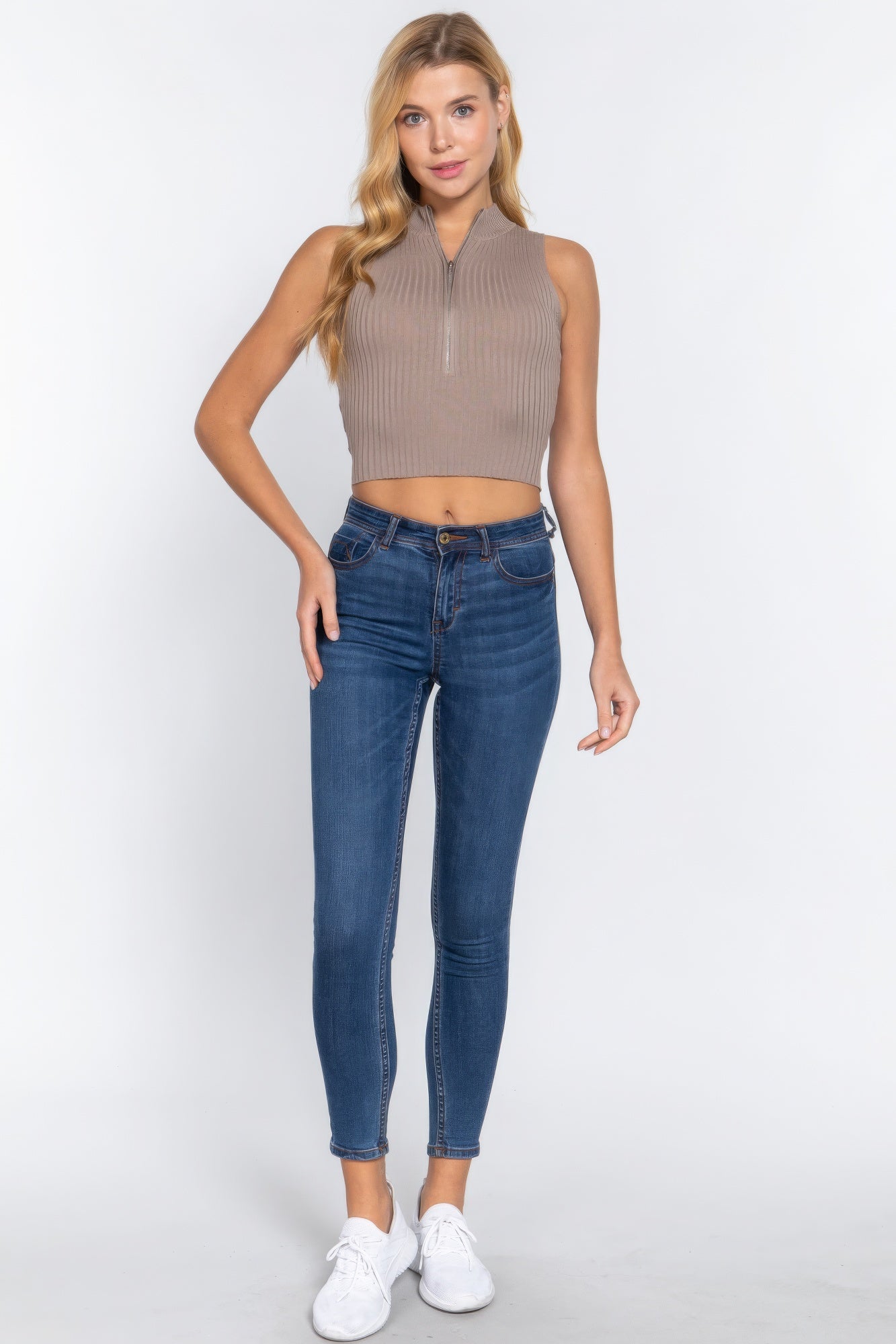 Sleeveless Rib Sweater Top W/zipper     