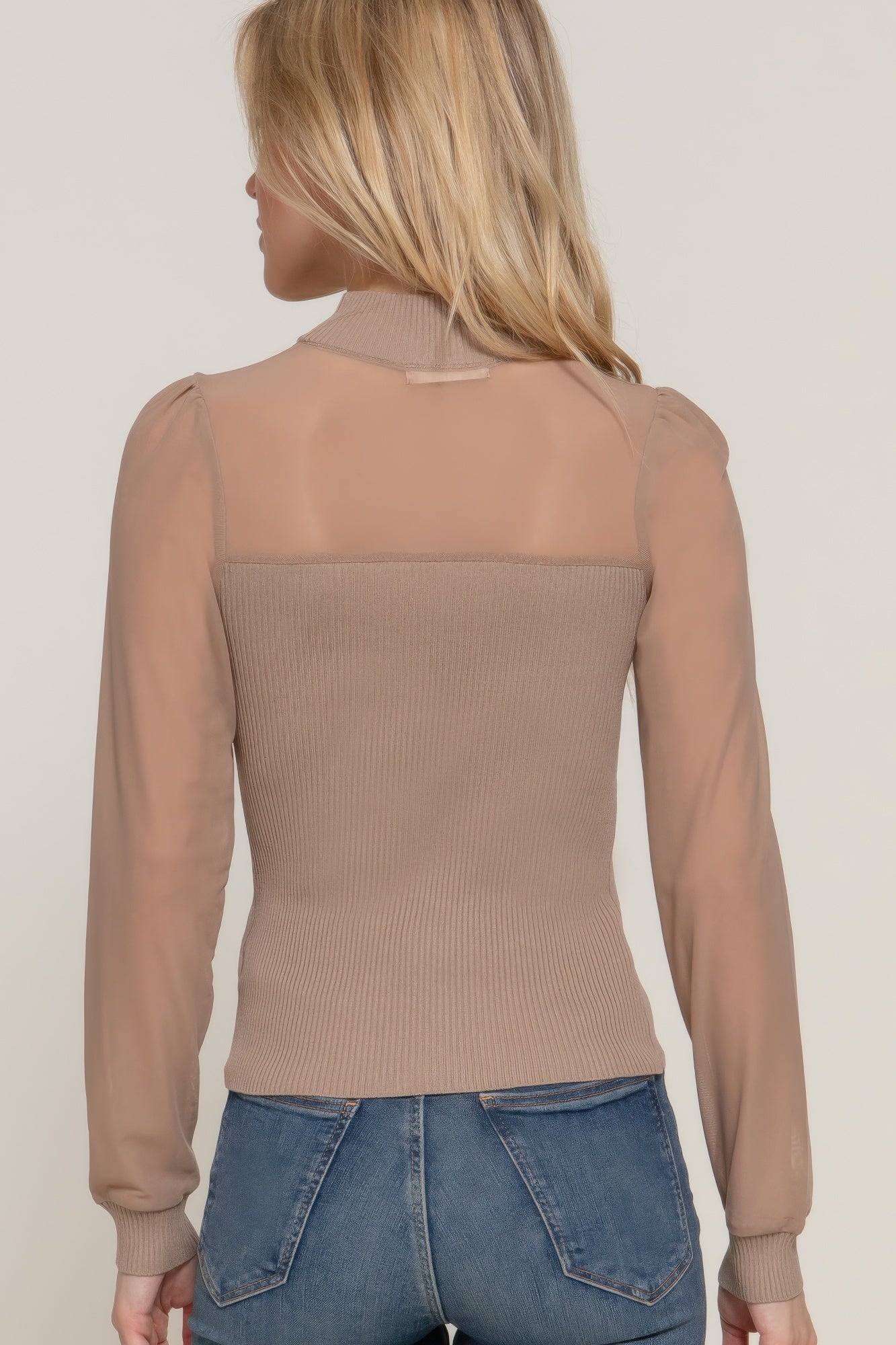 Long Slv Mesh Panel Detail Sweater Top      