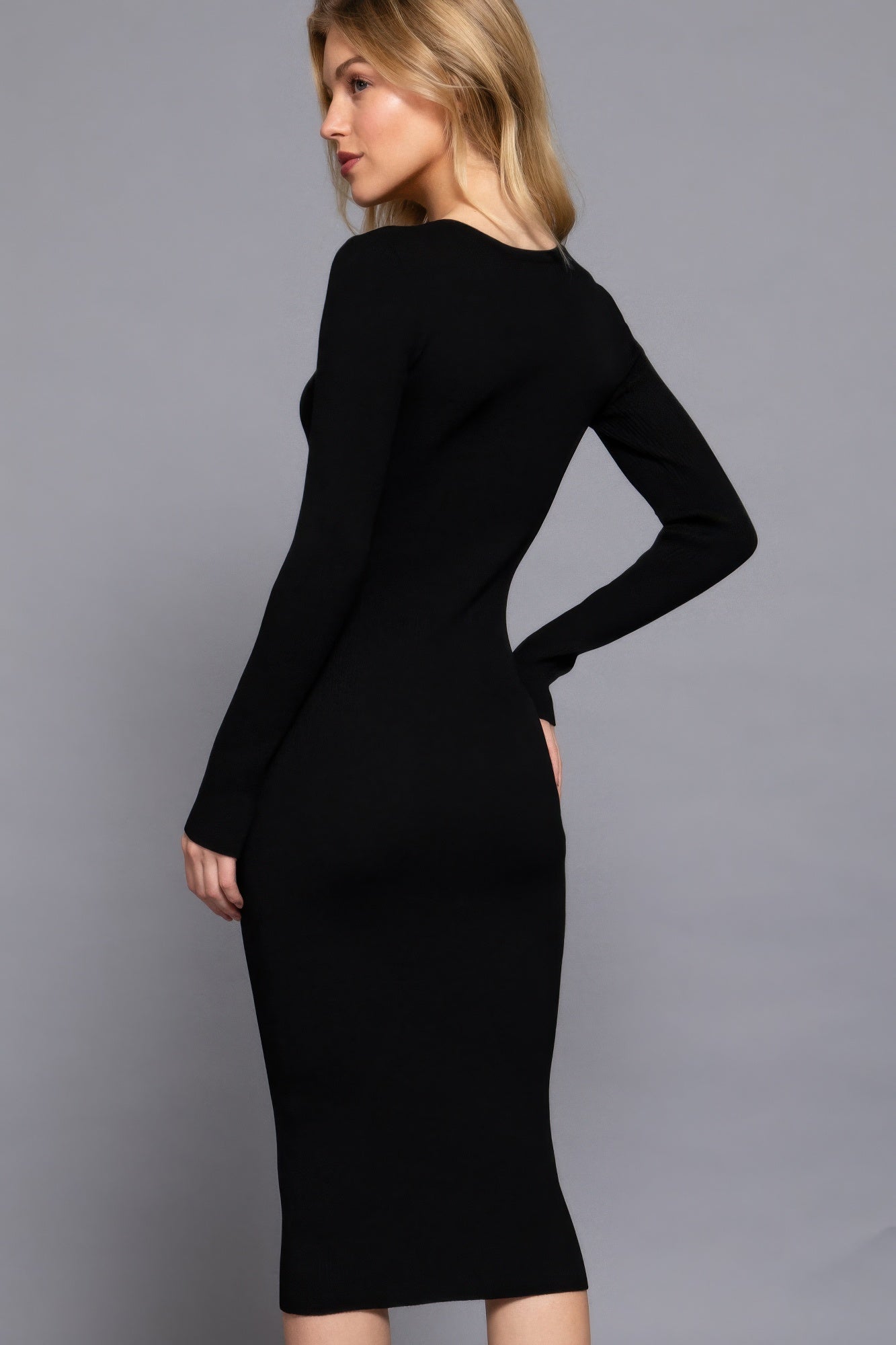 Henley Neck Midi Sweater Dress     