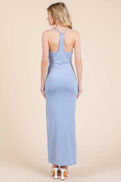Asymmetry Ruched Double Layered Maxi Dress