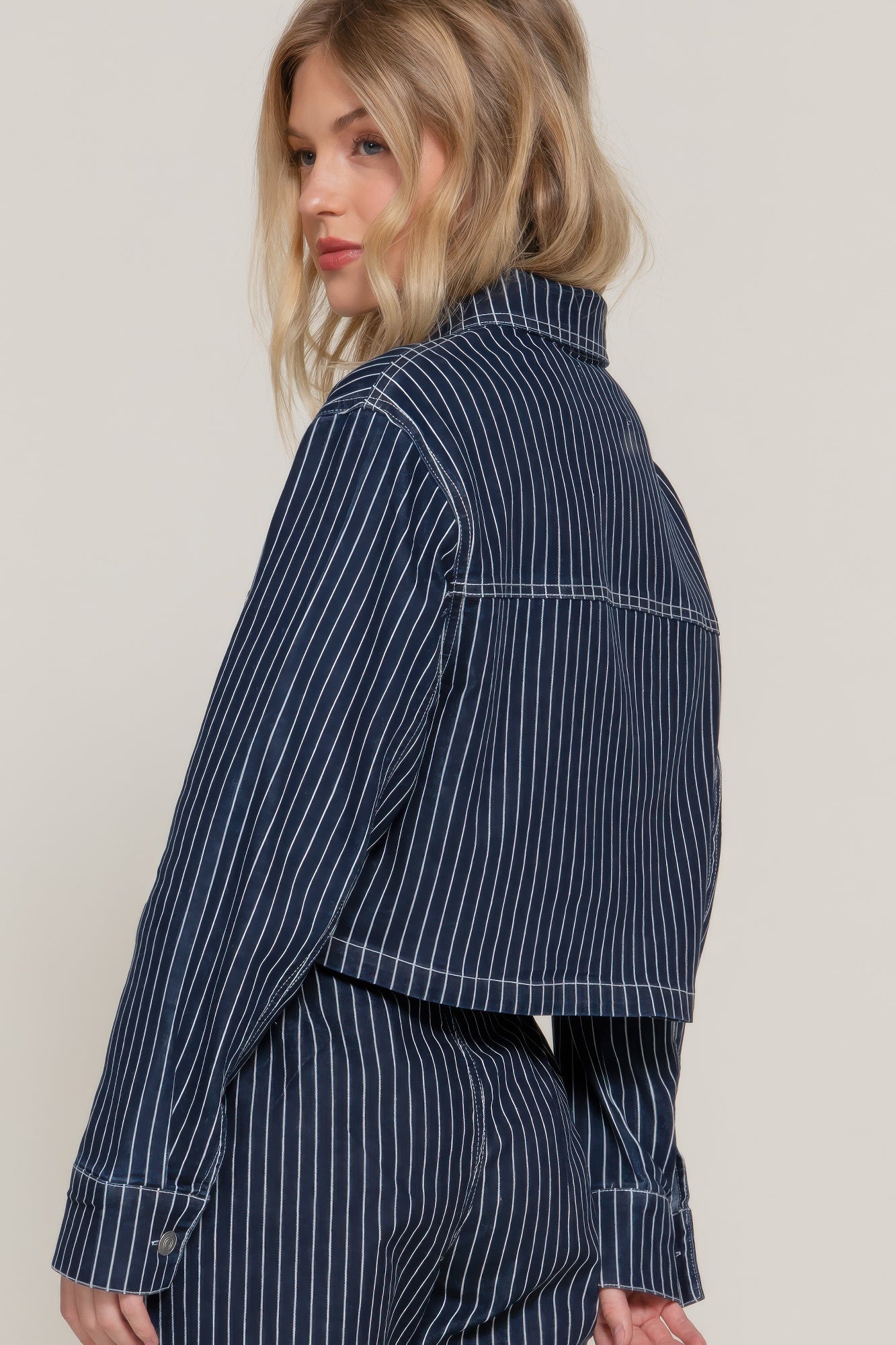 Stripe Stretch Denim Straight Pants