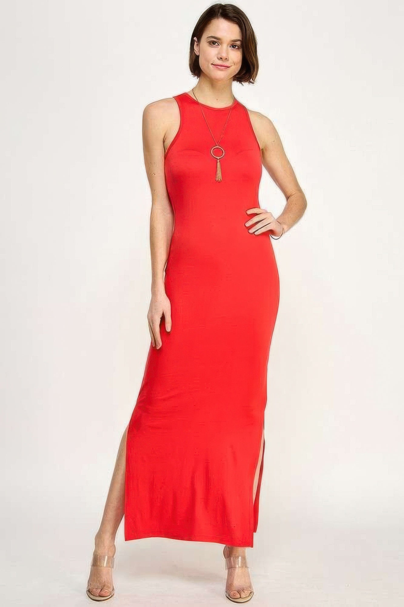 High Neck Side Slit Max Dress   
