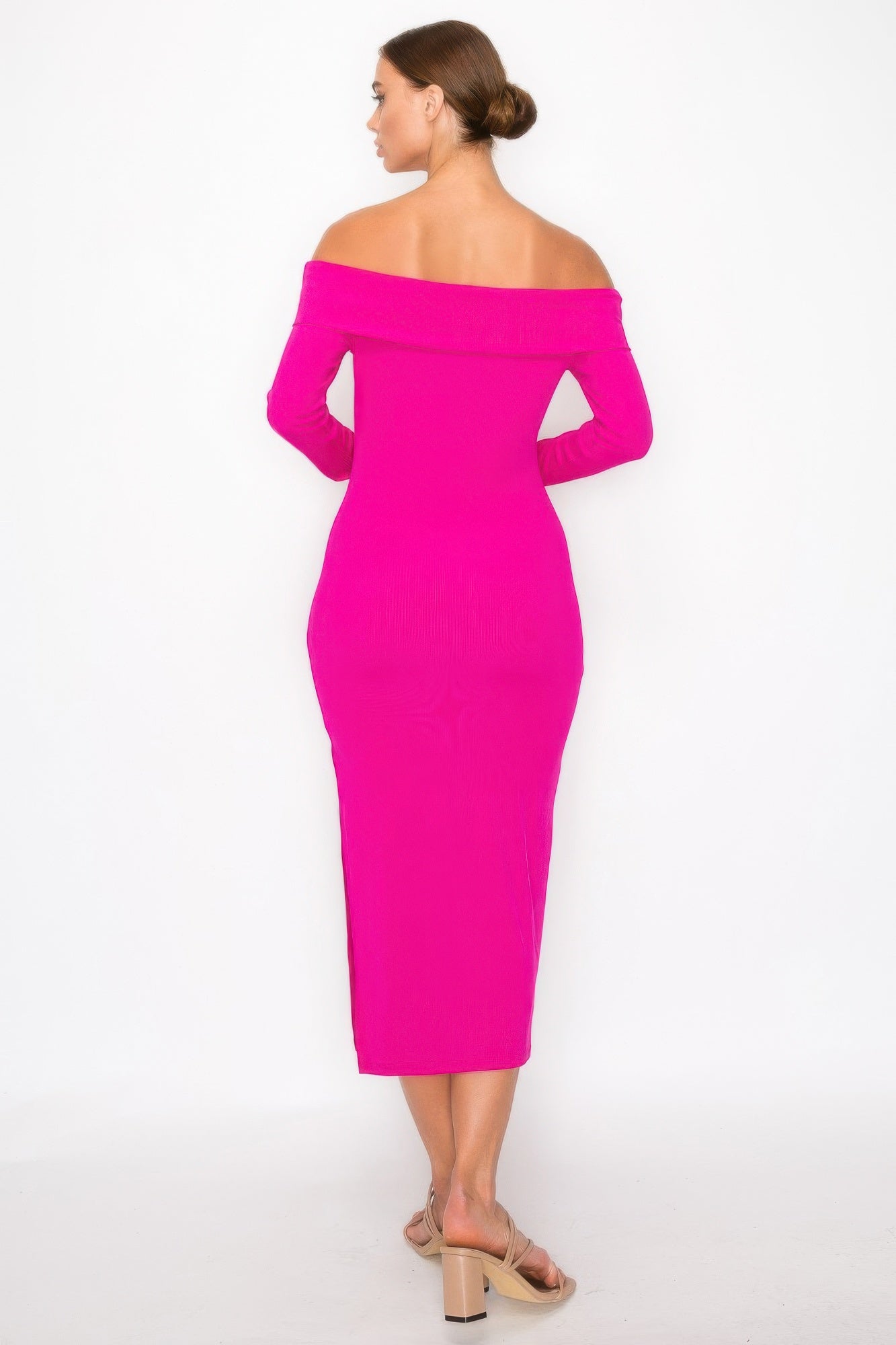 Off-shoulder Rib Midi Dress
