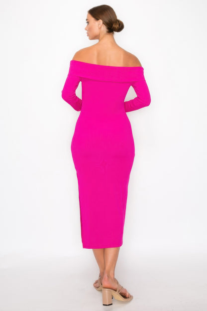 Off-shoulder Rib Midi Dress