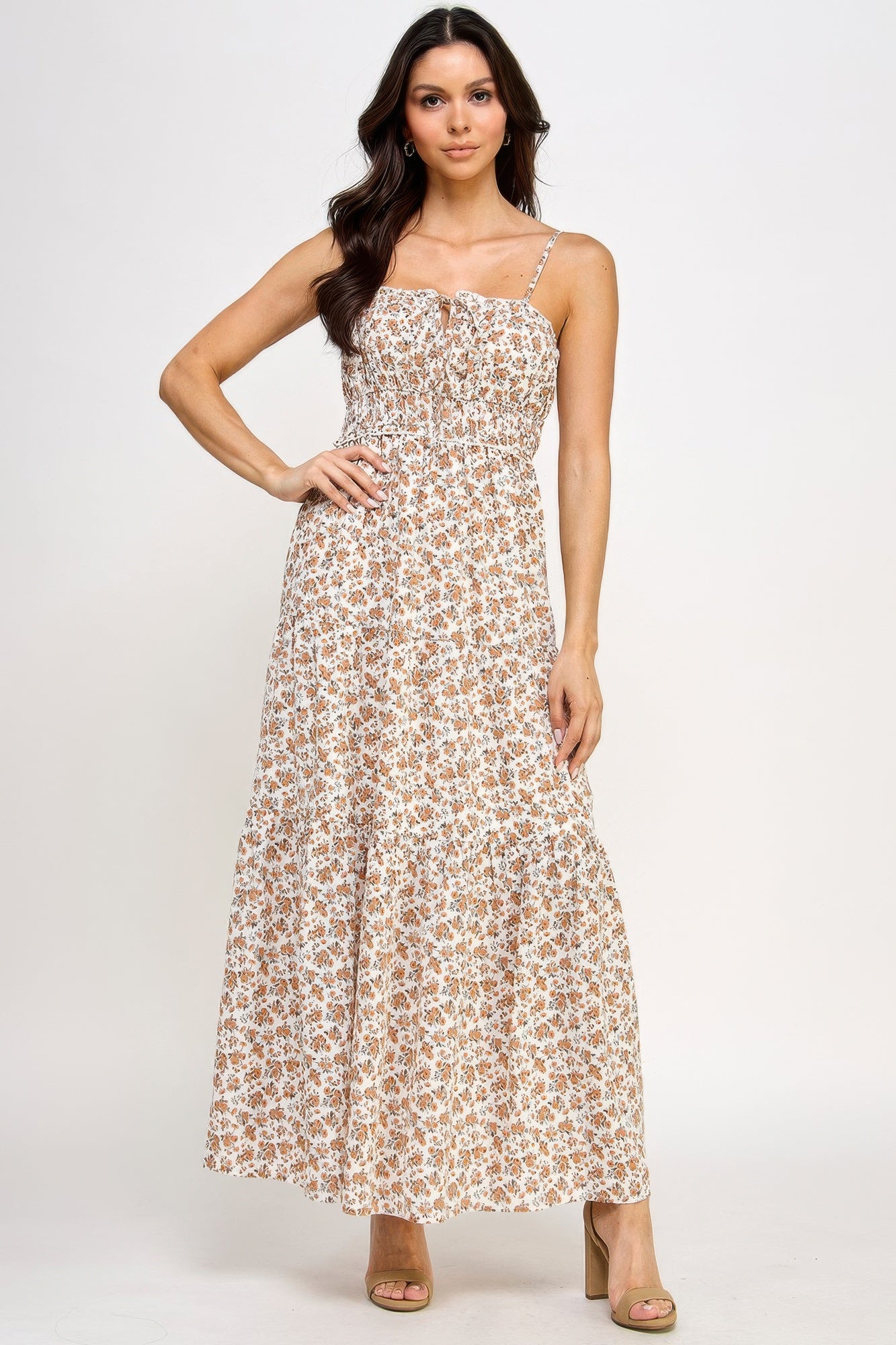 Floral Smocked Ruffle Maxi Dress      