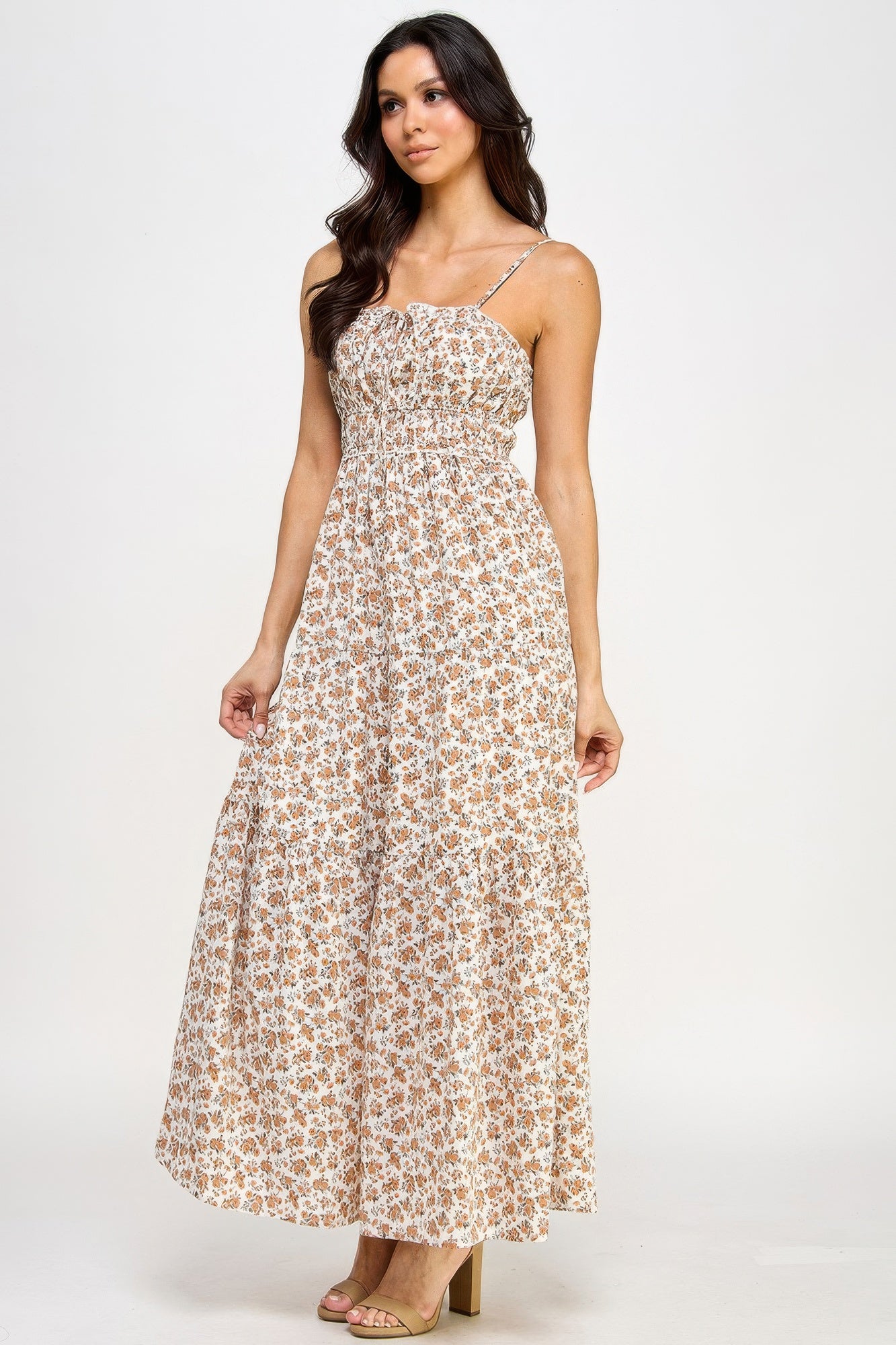 Floral Smocked Ruffle Maxi Dress      