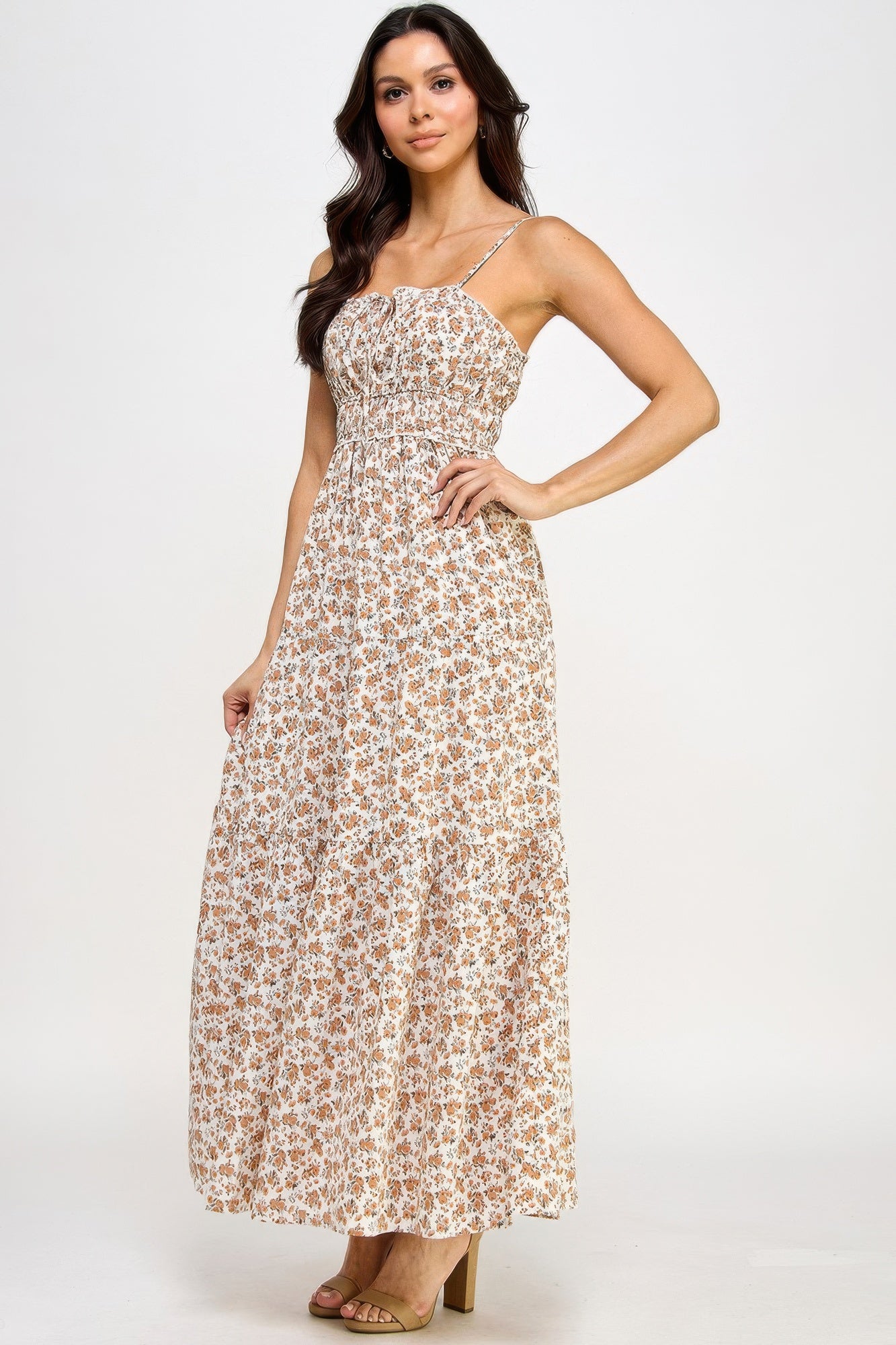 Floral Smocked Ruffle Maxi Dress      