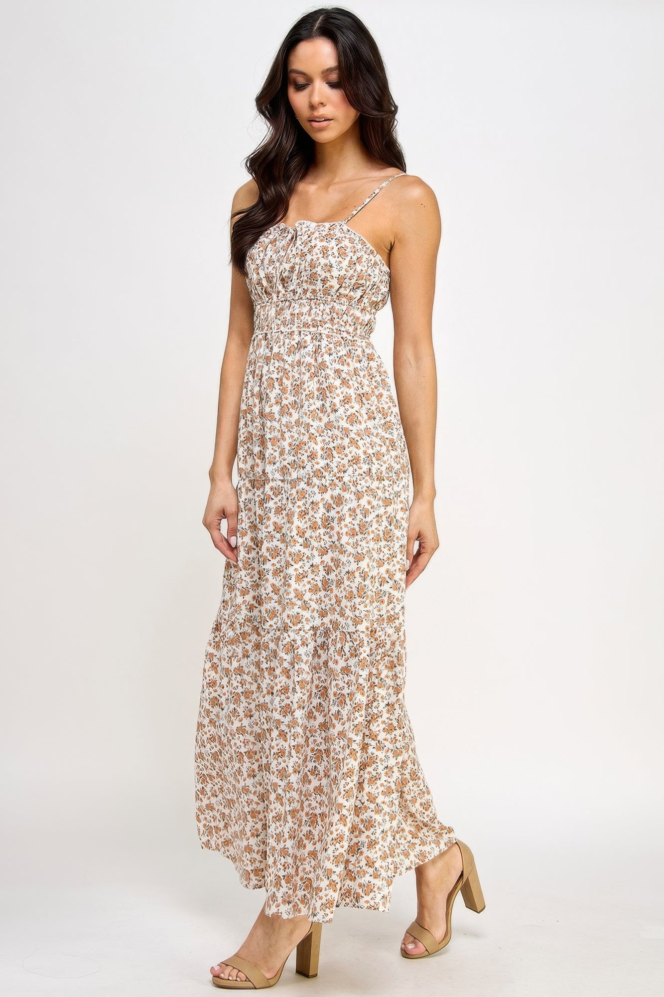 Floral Smocked Ruffle Maxi Dress      