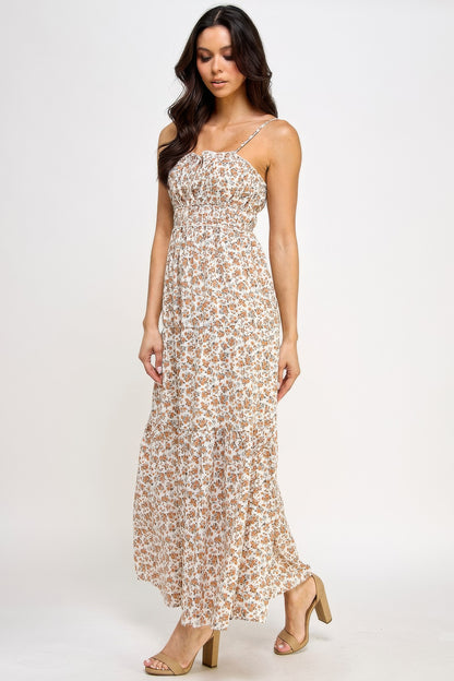 Floral Smocked Ruffle Maxi Dress      