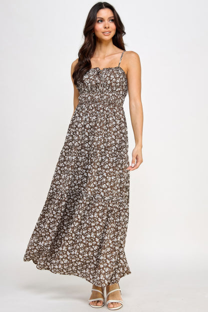 Floral Smocked Ruffle Maxi Dress      