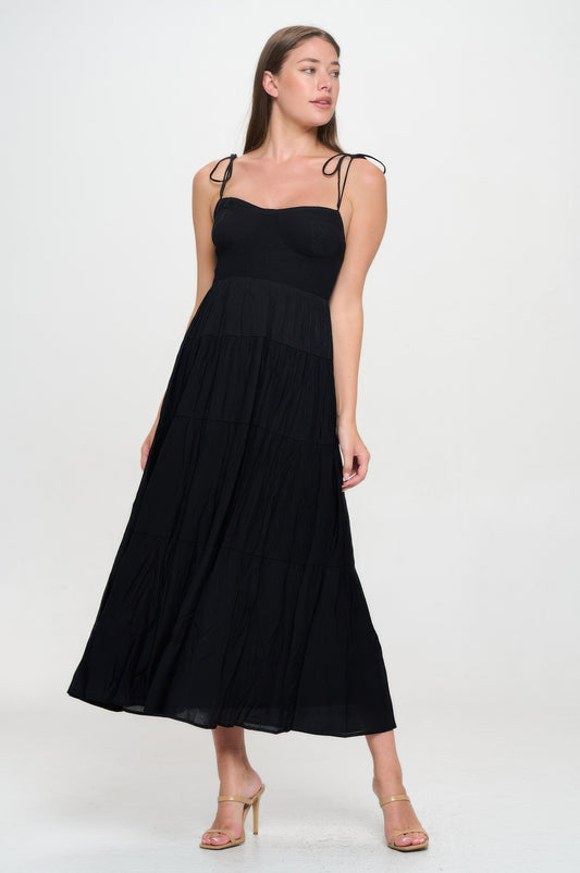 Solid Smocked Ruffle Maxi Dress       