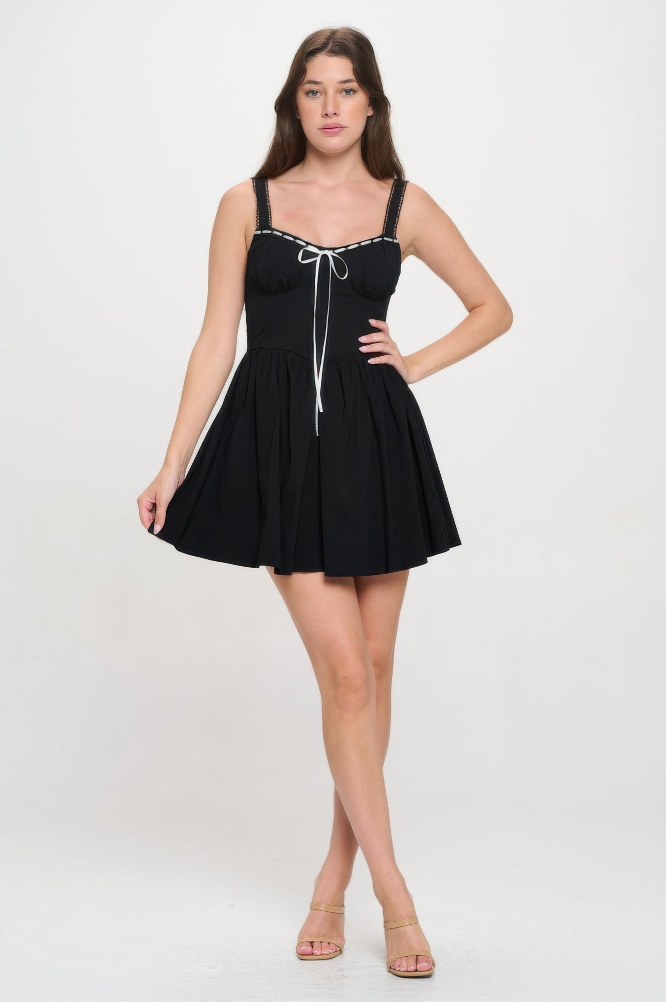 Front Ribbon Tie Bustier Dress        