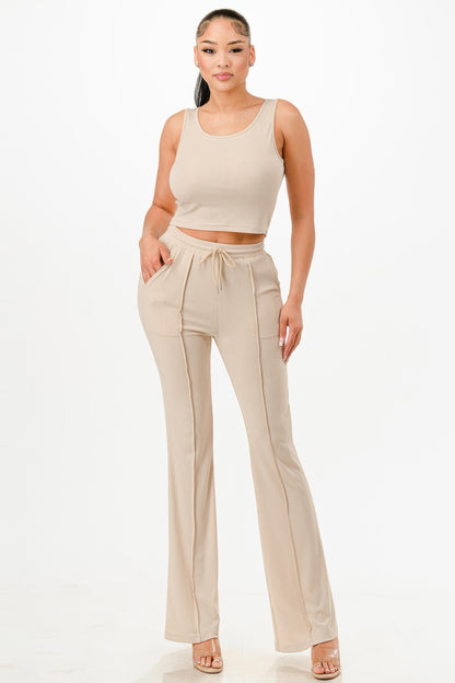 Ribbed Tank Top And Pant Set 