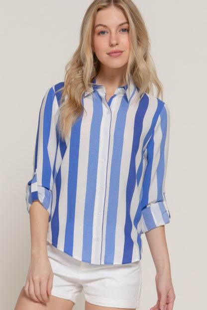 Long Slv Wide Stripe Woven Shirt          