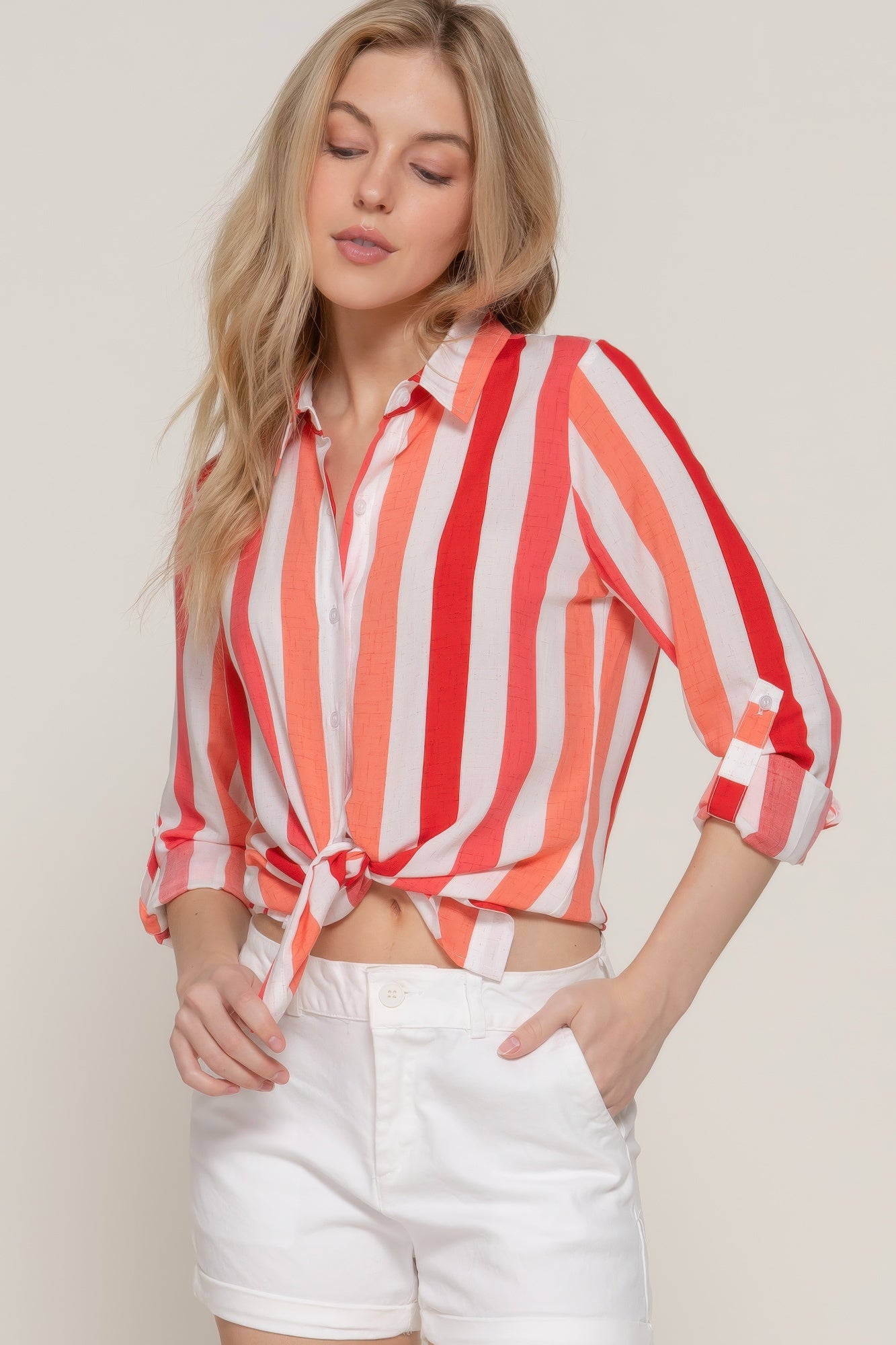Long Slv Wide Stripe Woven Shirt          