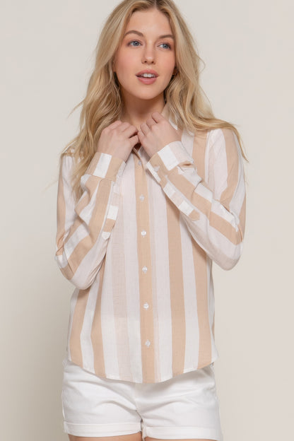 Long Slv Wide Stripe Woven Shirt          