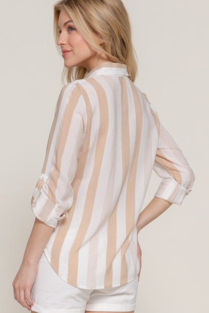Long Slv Wide Stripe Woven Shirt          
