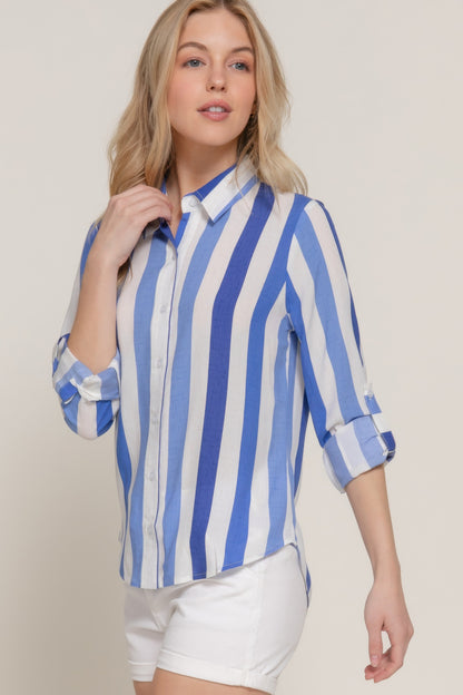 Long Slv Wide Stripe Woven Shirt          