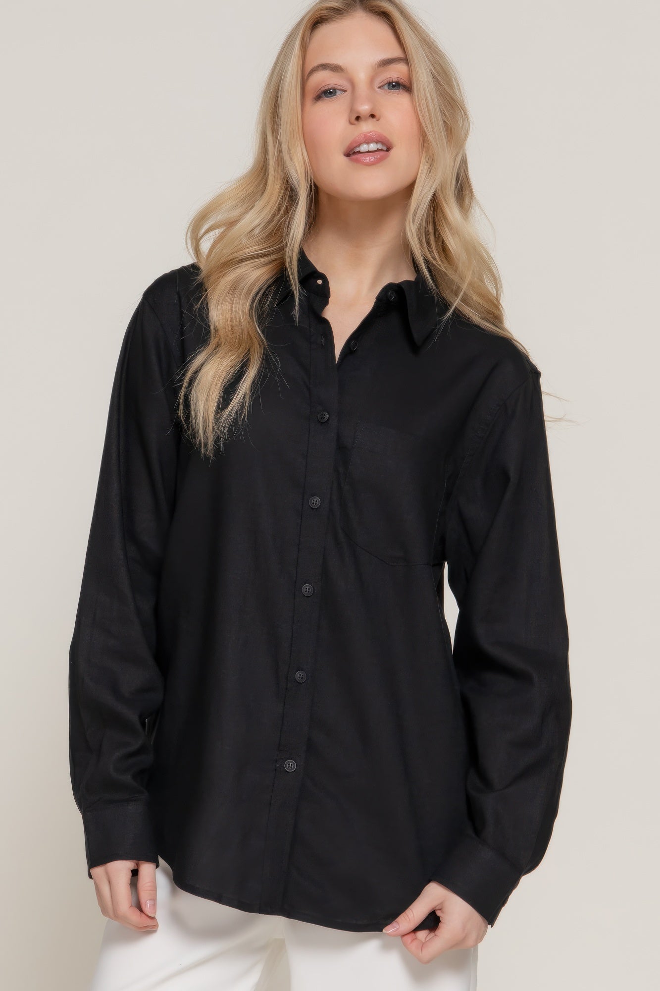 Long Sleeve Linen Blend Shirt       