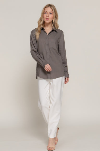 Long Sleeve Linen Blend Shirt       