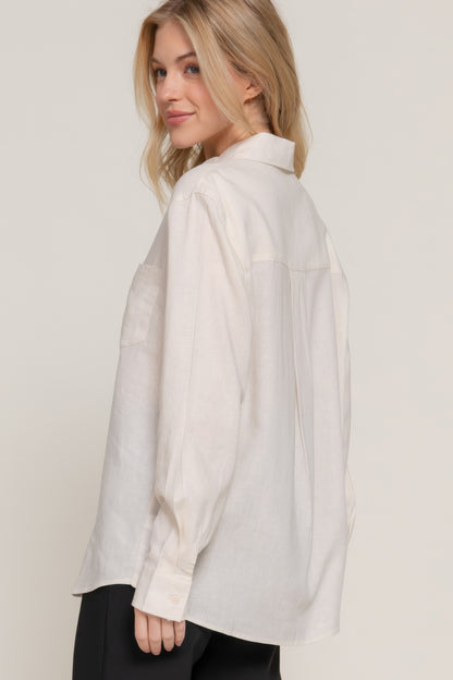 Long Sleeve Linen Blend Shirt       
