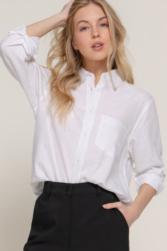 Long Sleeve Linen Blend Shirt       