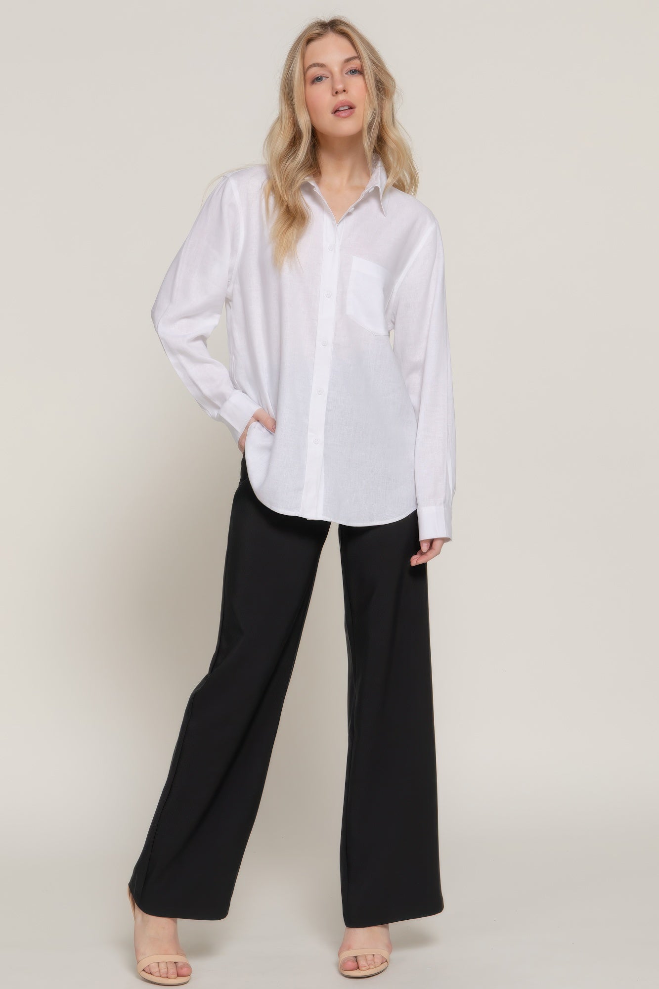 Long Sleeve Linen Blend Shirt       