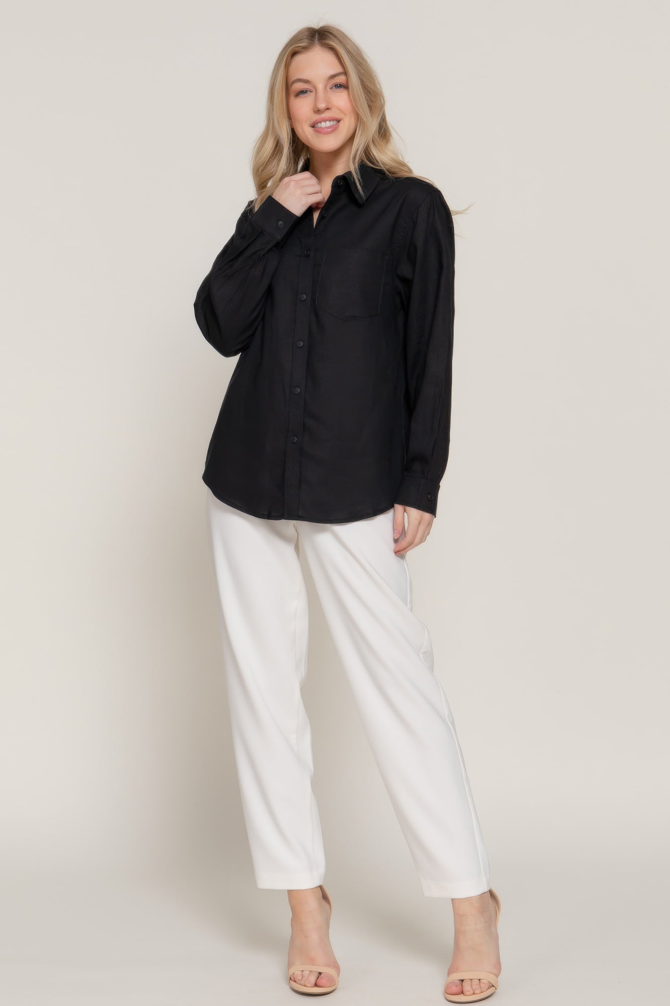 Long Sleeve Linen Blend Shirt       