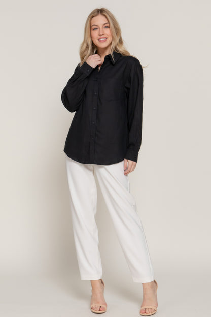 Long Sleeve Linen Blend Shirt       