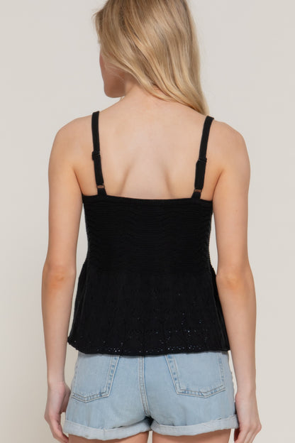 Flower Trim Detail Pointelle Spring Sweater