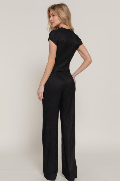 Short Slv Top & Flare Pants Set        