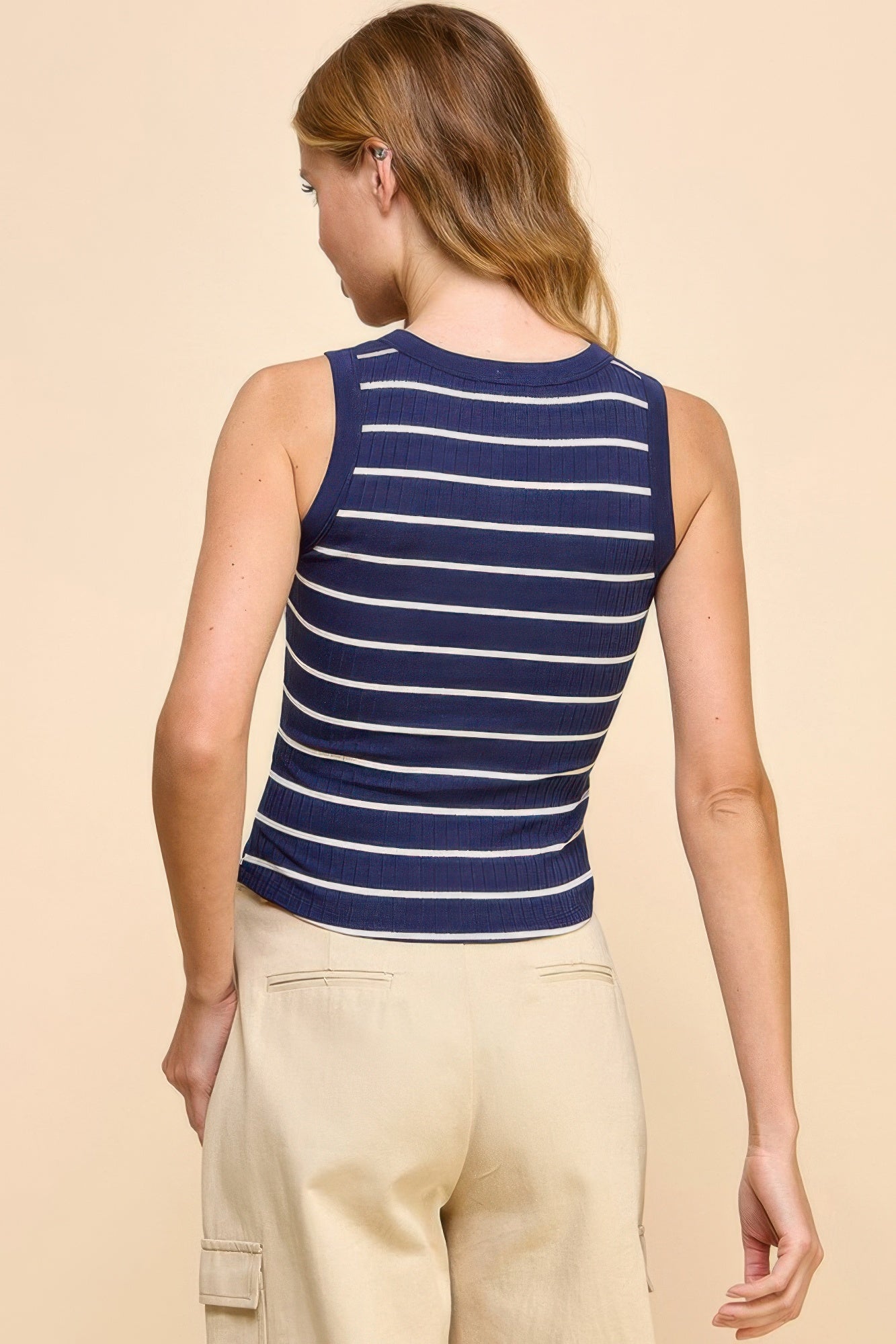 Button Detail Contrast Binding Stripe Tank Top