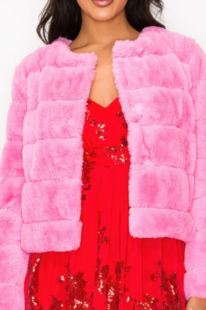 Faux Fur Buttoned Quilted Jacket