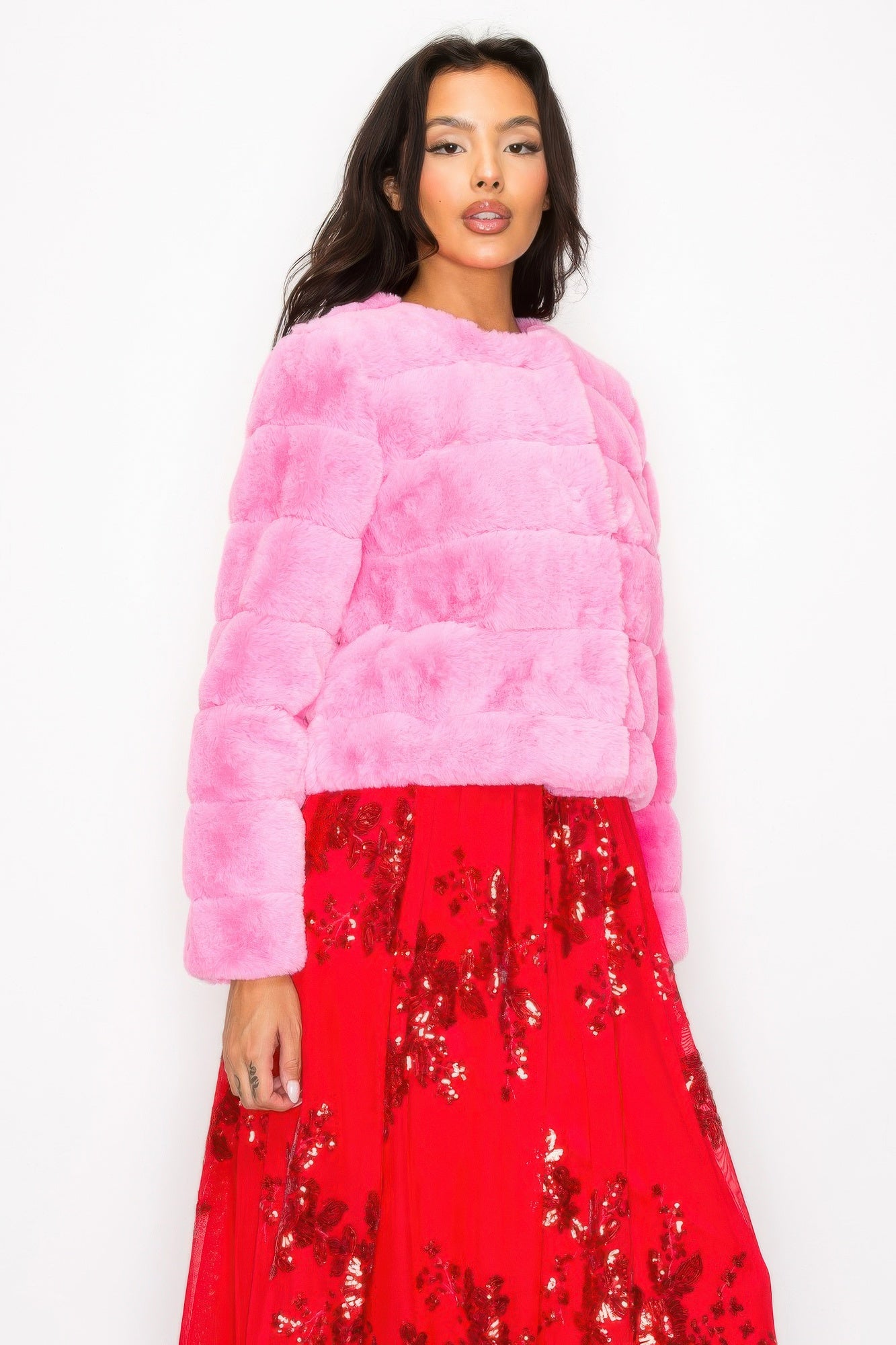 Faux Fur Buttoned Quilted Jacket