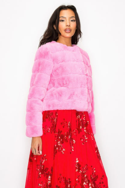 Faux Fur Buttoned Quilted Jacket