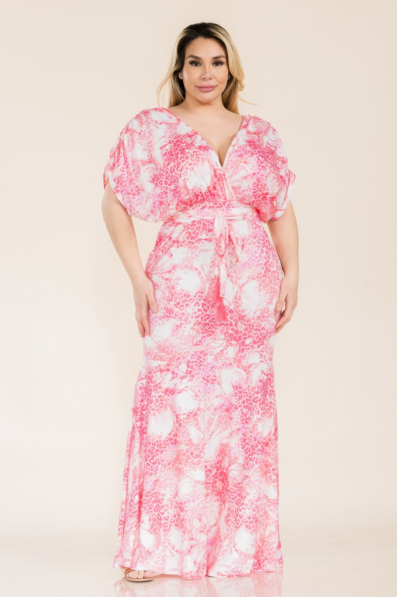 Printed Venesia Tie Waist Mermaid Maxi Dress