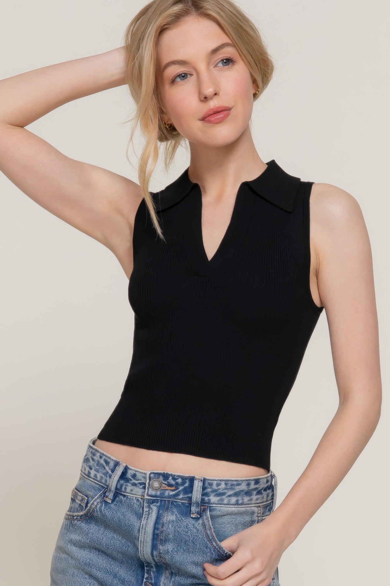 Sleeveless Polo Spring Sweater      
