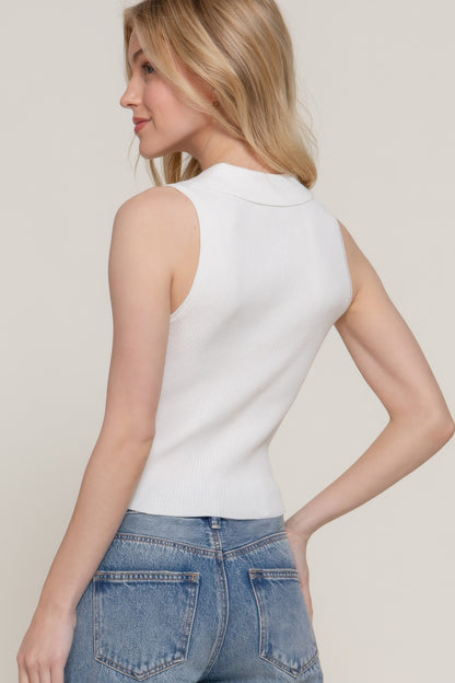 Sleeveless Polo Spring Sweater      